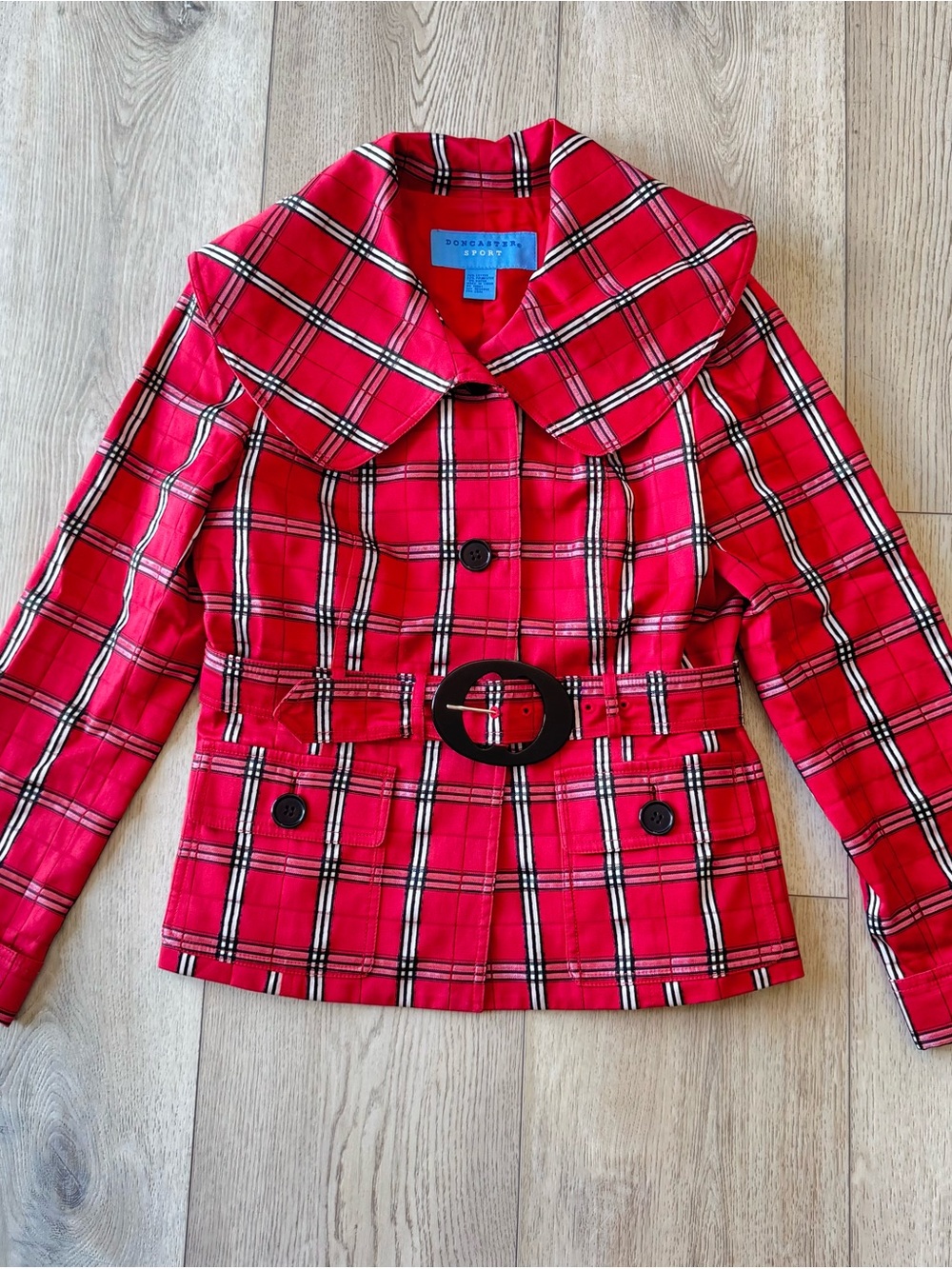 Doncaster Sport Red Plaid Belted Jacket size 6